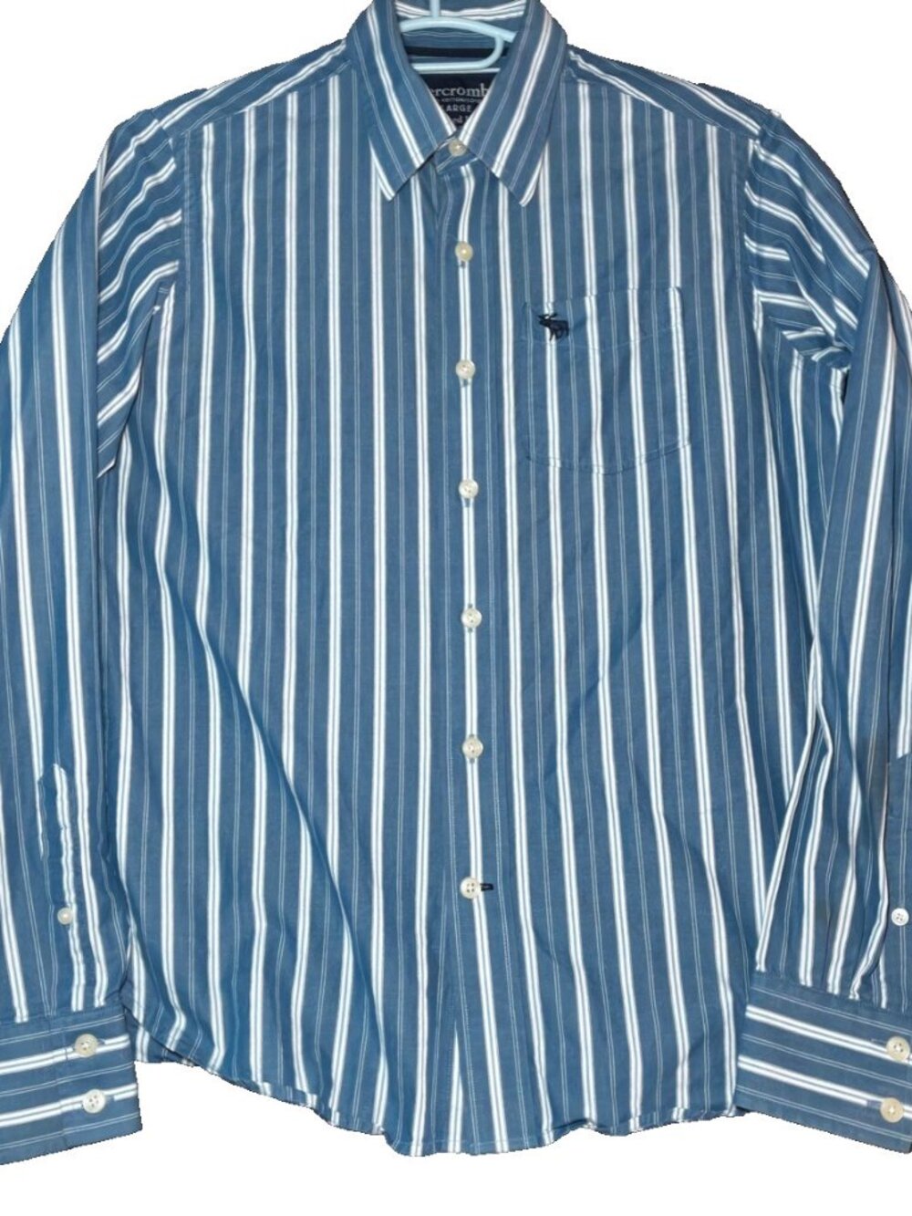 Vintage Y2K Abercrombie Kids Boys Striped Button Up Shirt Blue White Size L